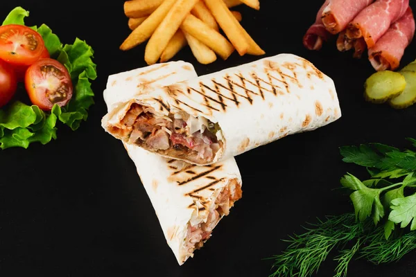 Shawarma Turco Con Pollo Verdure — Foto Stock