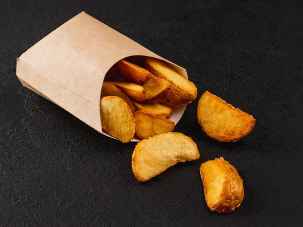Fried Pieces Potatoes Cardboard Envelope — Stock Photo, Image