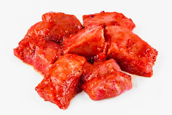 Carne Marinata Con Spezie Sfondo Bianco — Foto Stock