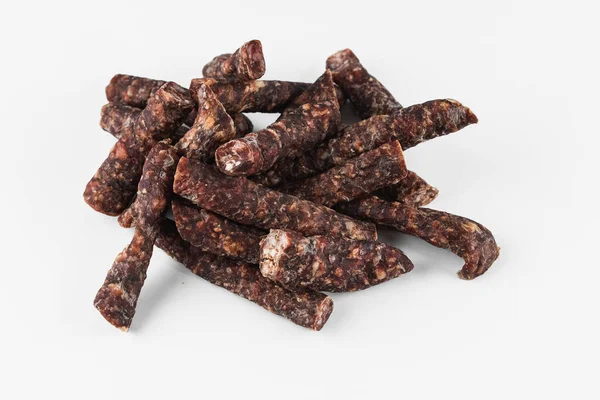 Dried Meat Sausages White Background — Stock Photo, Image