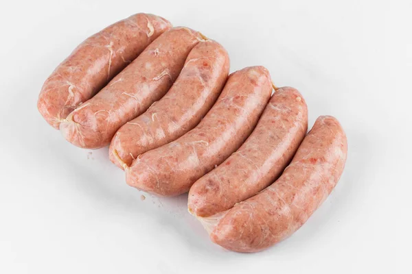 Rohwurst Hautnah Auf Weißwurst — Stockfoto