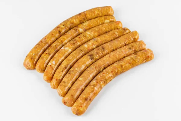 Uncooked Sausages Close White — Stock Photo, Image