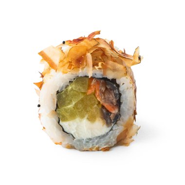 Sushi 'nin beyaz arkaplanda izole edilmiş yakın çekimi