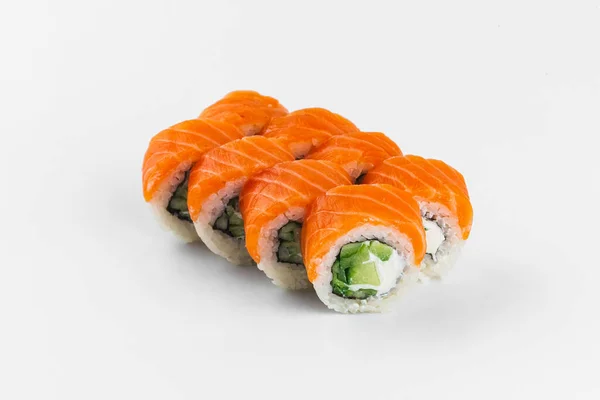 Close Conjunto Sushi Isolado Fundo Branco — Fotografia de Stock