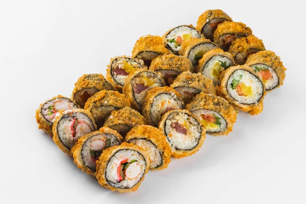 Close Conjunto Sushi Isolado Fundo Branco — Fotografia de Stock