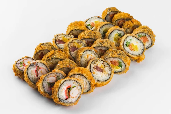 Close Conjunto Sushi Isolado Fundo Branco — Fotografia de Stock