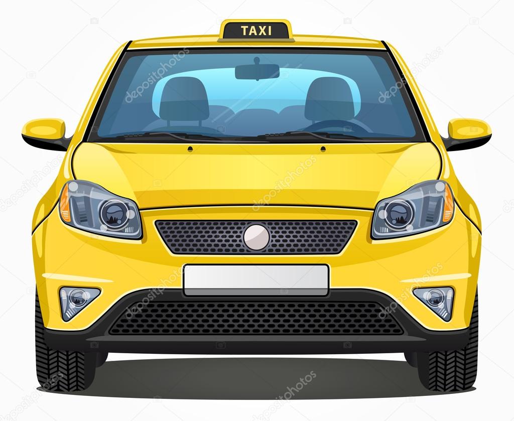 Vector Yellow Taxi Car - Front view - Visible interior version