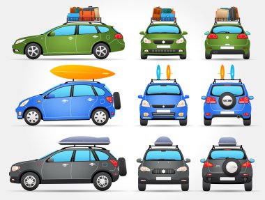 Vector Travel Cars - Side - Front - Back view clipart