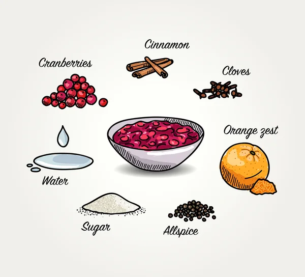 Molho de cranberries Ingredientes —  Vetores de Stock