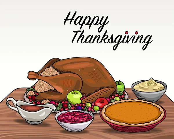 Getekende Thanksgiving diner — Stockvector