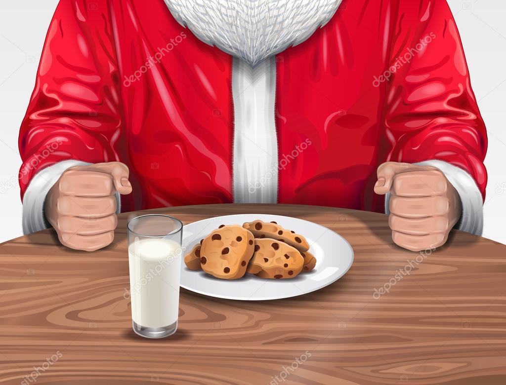 Santa Claus with Cookies and Milk