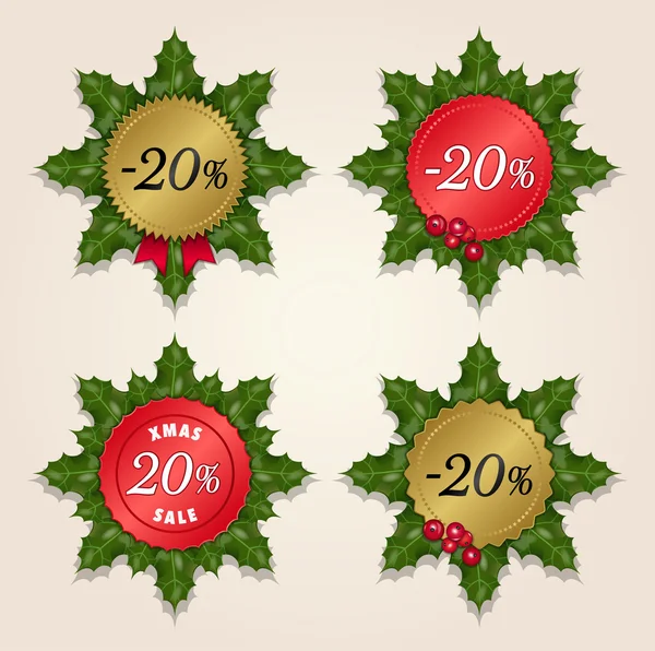 Venta de Navidad 20% - Etiquetas de muérdago — Vector de stock