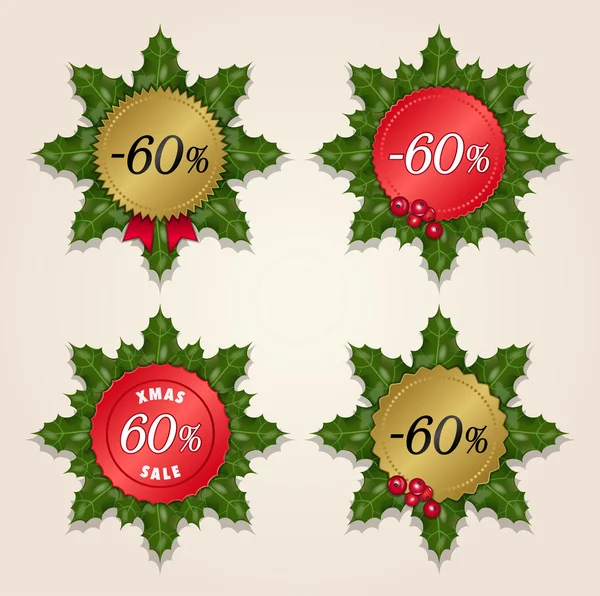 Venta de Navidad 60% - Etiquetas de muérdago — Vector de stock