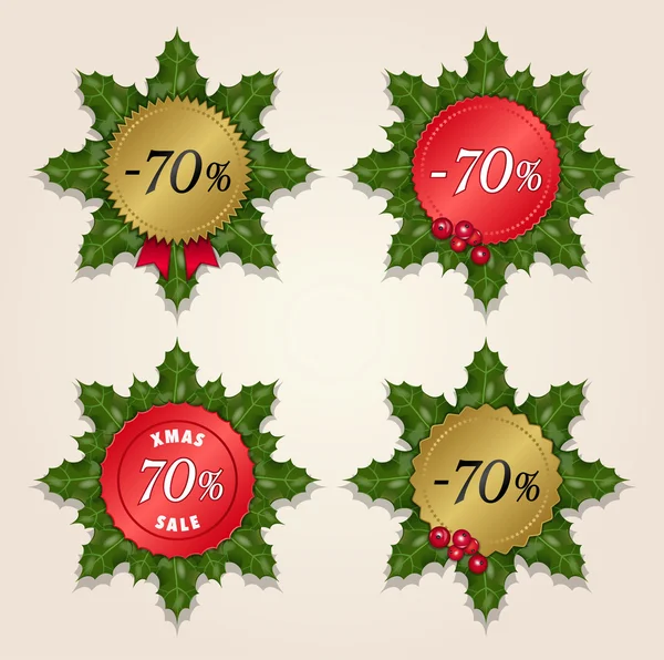 Christmas Sale 70% - Mistletoe Labels — Stock Vector