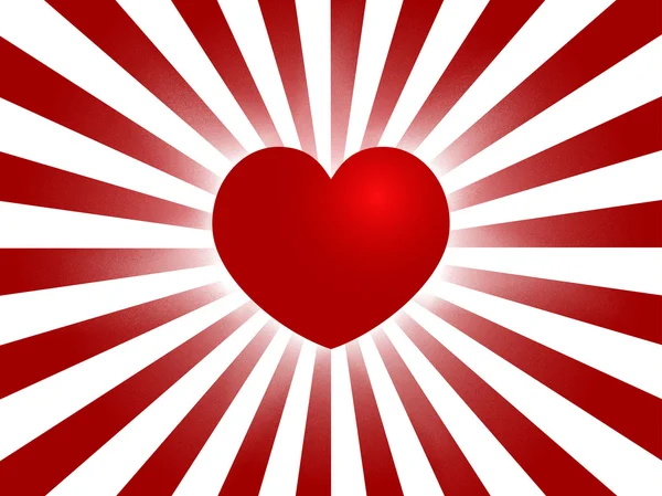 Red heart sunburst background — Stock Vector