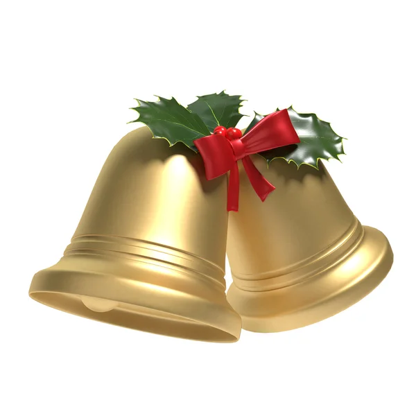 Vánoční zvonky s červenou stuhu — Stock fotografie