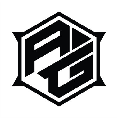 Altıgen ve keskin şekil tasarım şablonlu AG logo monogramı