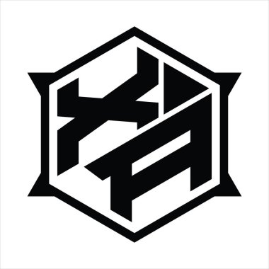 Altıgen ve keskin şekil tasarım şablonlu XA logo monogramı