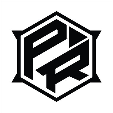 PR Logo monogram with hexagon and sharp shape design template