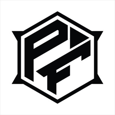 PF Logo monogram with hexagon and sharp shape design template