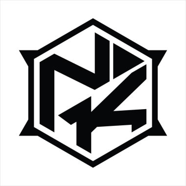 NK Logo monogram with hexagon and sharp shape design template