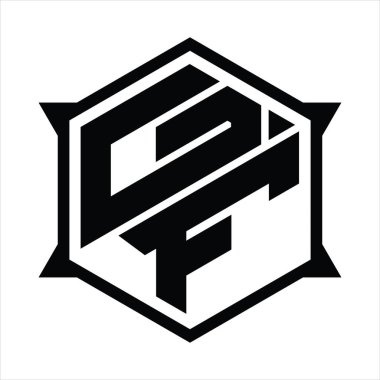 GF Logo monogram with hexagon and sharp shape design template