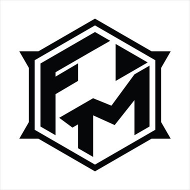 FM Logo monogram with hexagon and sharp shape design template