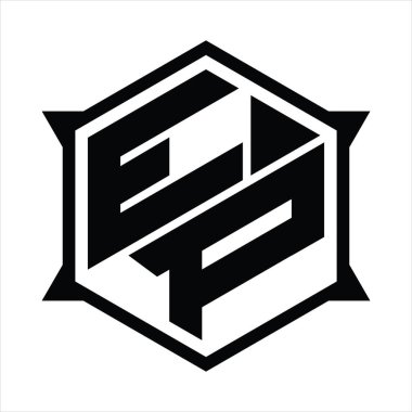 EP Logo monogram with hexagon and sharp shape design template