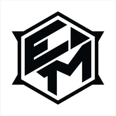 EM Logo monogram with hexagon and sharp shape design template