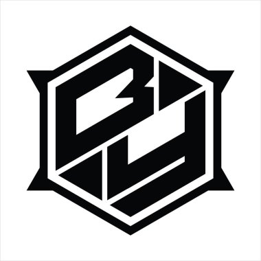 BY Logo monogram with hexagon and sharp shape design template