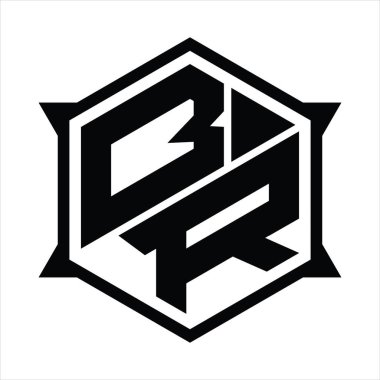 BR Logo monogram with hexagon and sharp shape design template