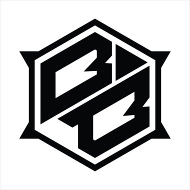 BB Logo monogram with hexagon and sharp shape design template