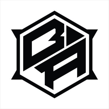 BA Logo monogram with hexagon and sharp shape design template