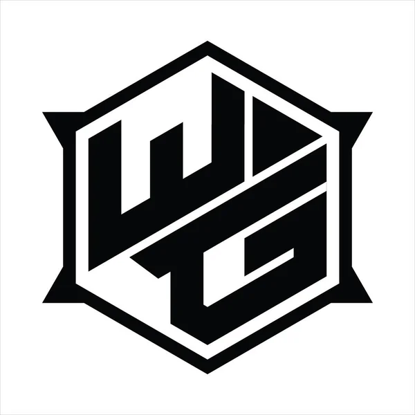 Monogram Logo Sześciokątem Ostrym Szablonem Kształtu — Wektor stockowy