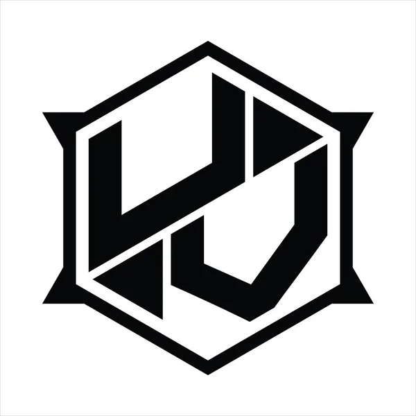 Монограма Ультрафіолетового Логотипу Шестикутником Шаблоном Дизайну Гострої Форми — стоковий вектор