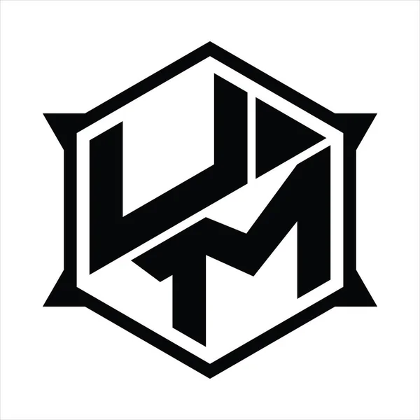Logotyp Monogram Med Sexhörning Och Skarp Form Designmall — Stock vektor