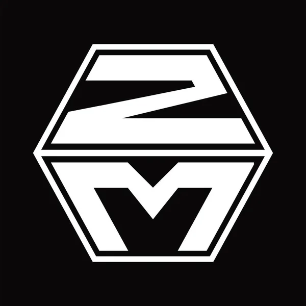 Монограмма Логотипа Шестиугольником Вверх Вниз Чертежной Площадке — стоковый вектор