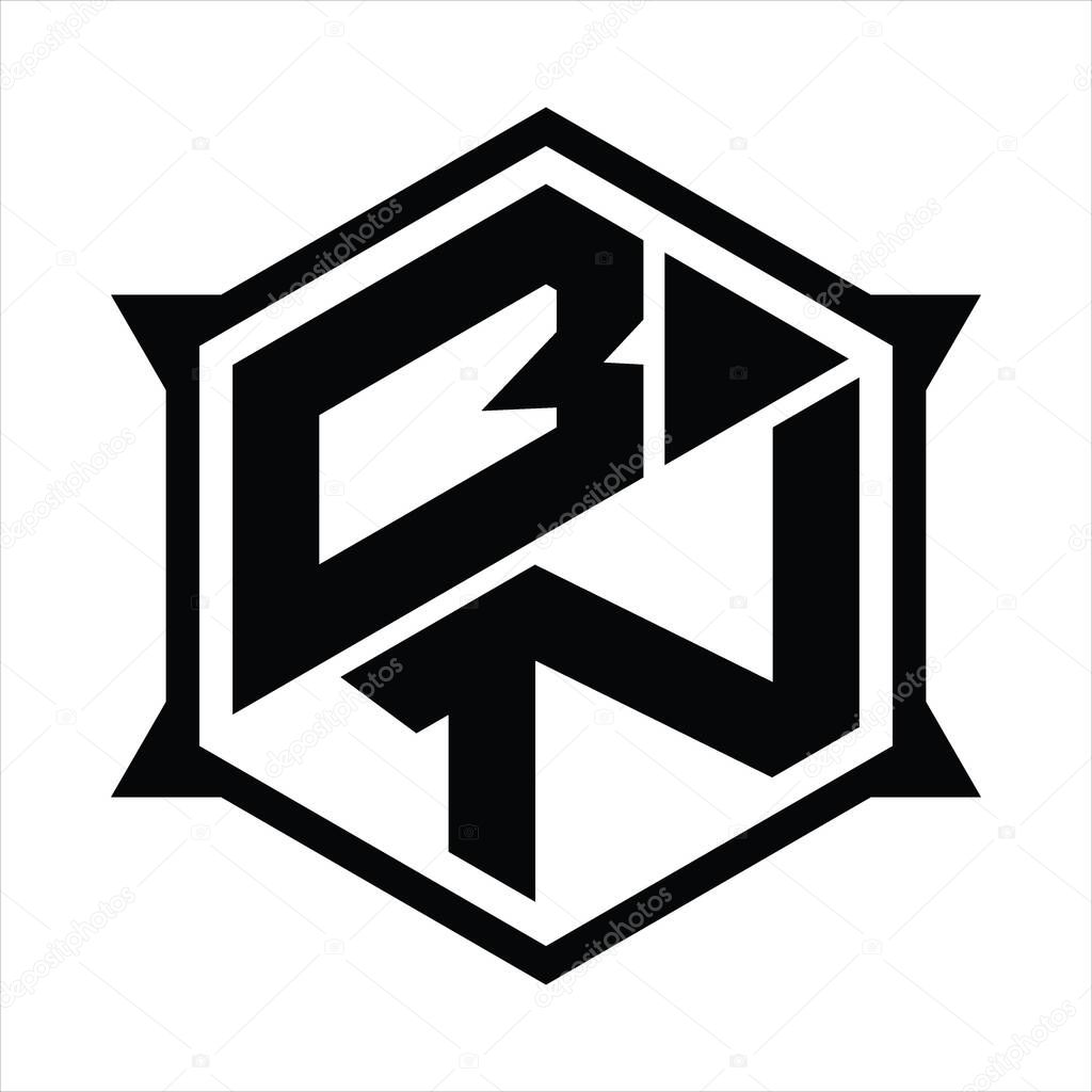 BN Logo monogram with hexagon and sharp shape design template