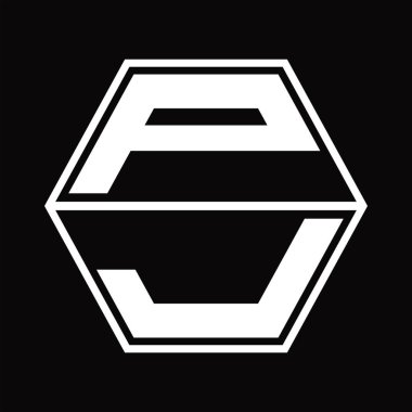 PJ Logo monogram with hexagon shape up and down blackground design template