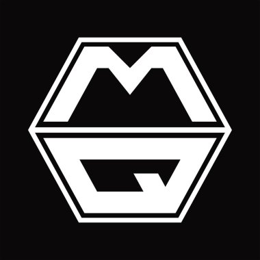 Altıgen şekilli MQ logo monogramı siyah zemin tasarım şablonu