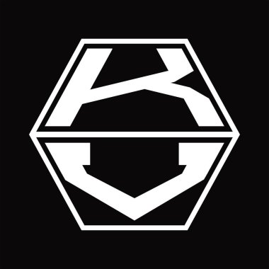 Altıgen şekilli KV logo monogramı siyah zemin tasarım şablonu