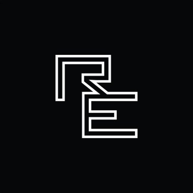 Satır biçimi kara zemin tasarım şablonlu RE Logo monogramı