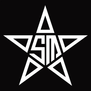 Siyah zemin dizayn şablonunda yıldız şekilli SM logo monogramı