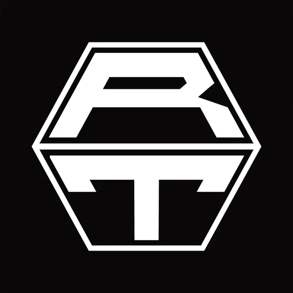 六角形の形を上下に黒のデザインテンプレートとRtロゴのモノグラム — ストックベクタ