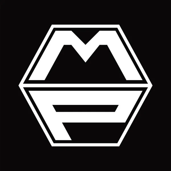Λογότυπο Μονόγραμμα Εξάγωνο Σχήμα Πάνω Και Κάτω Μαύρο Φόντο Πρότυπο — Διανυσματικό Αρχείο