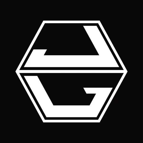 Монограма Logo Шестикутником Формі Вгору Вниз Чорним Полем Дизайну Шаблон — стоковий вектор