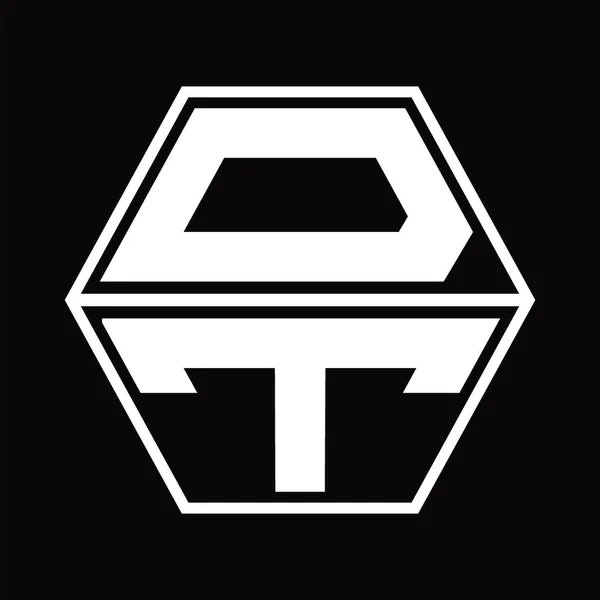 六角形の形状を上下に黒のデザインテンプレートとDtロゴのモノグラム — ストックベクタ