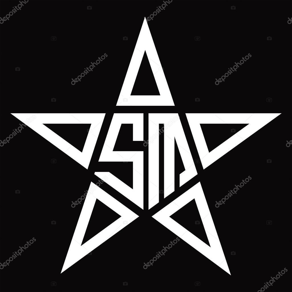 SM Logo monogram with star shape on blackground design template