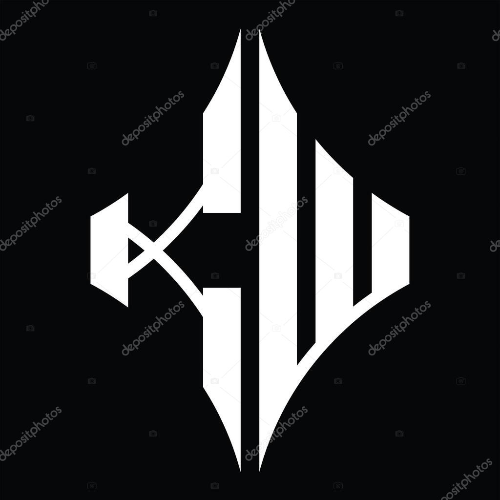 KW Logo monogram with diamond shape on blackground design template