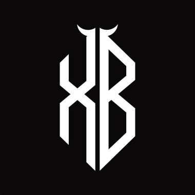 Siyah arkaplan üzerinde izole edilmiş siyah ve beyaz tasarım şablonu olan XB logo monogramı